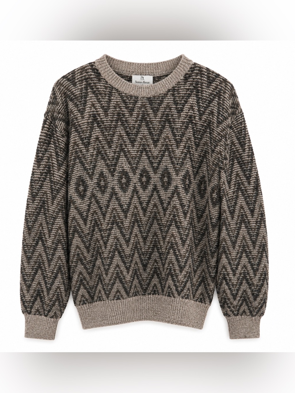 Vintage Neiman Marcus Wool Sweater Men’s S Brown Black Geometric Crewneck